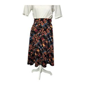 LuLaRoe Azure Floral Black Skirt Pull On‎ Stretch A-line Sz Large